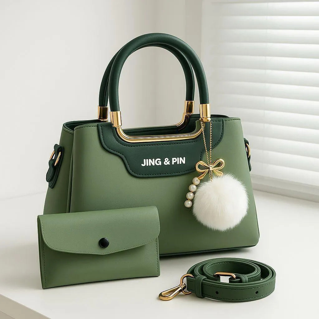Women PU Leather Green Handbag Set 8x12x8 Inches