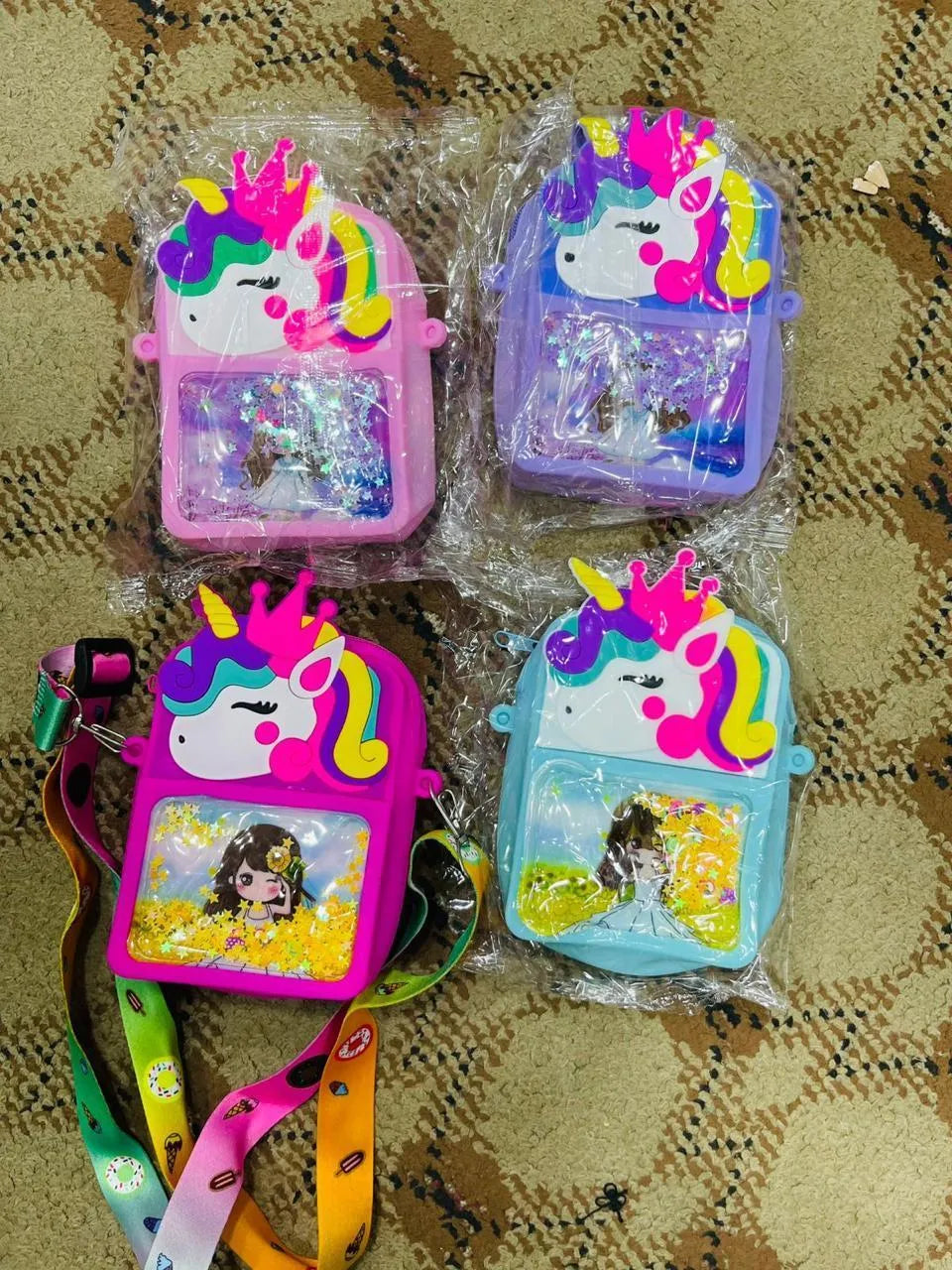 Unicorn Crossbody Bag for Girls with Glitter Pocket