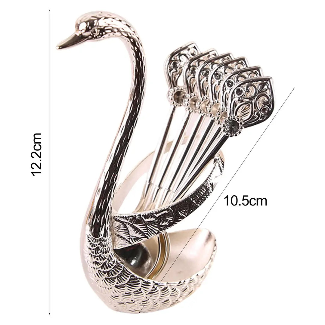 6 Pieces Stylish Spoon Set with Holder Gold & Silver