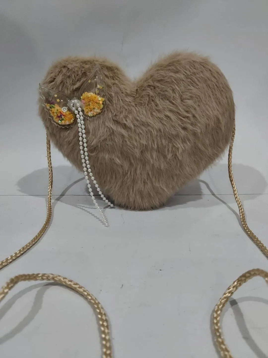 Heart Shaped Crossbody Bag Ivory Parachute Pearl Tassel