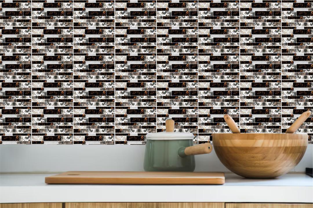 Modern Quartz Wall Tiles Black 100Pcs Waterproof Self Adhesive