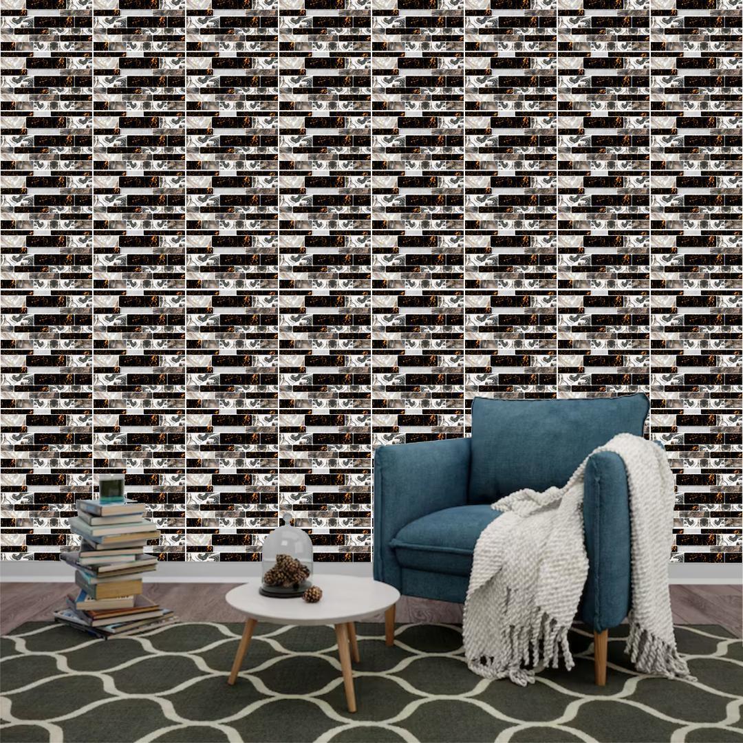 Modern Quartz Wall Tiles Black 100Pcs Waterproof Self Adhesive