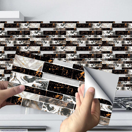 Modern Quartz Wall Tiles Black 100Pcs Waterproof Self Adhesive