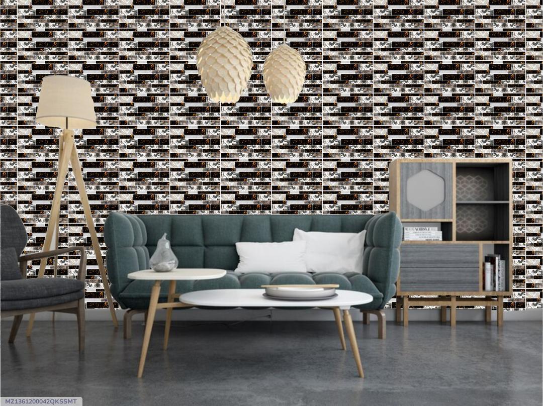 Modern Quartz Wall Tiles Black 100Pcs Waterproof Self Adhesive
