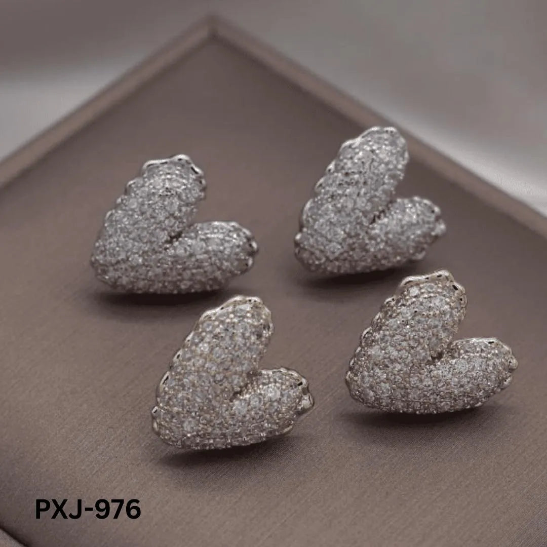 Heart Shaped Pearl Earrings Silver Gold Pakistani Women