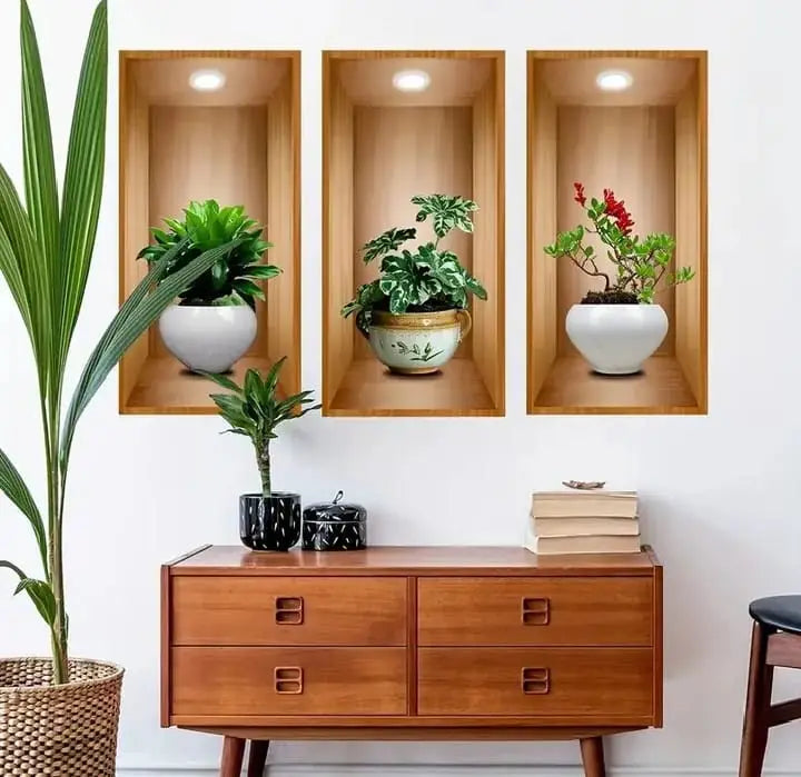 3D Flower pott wall stickers pack of 3