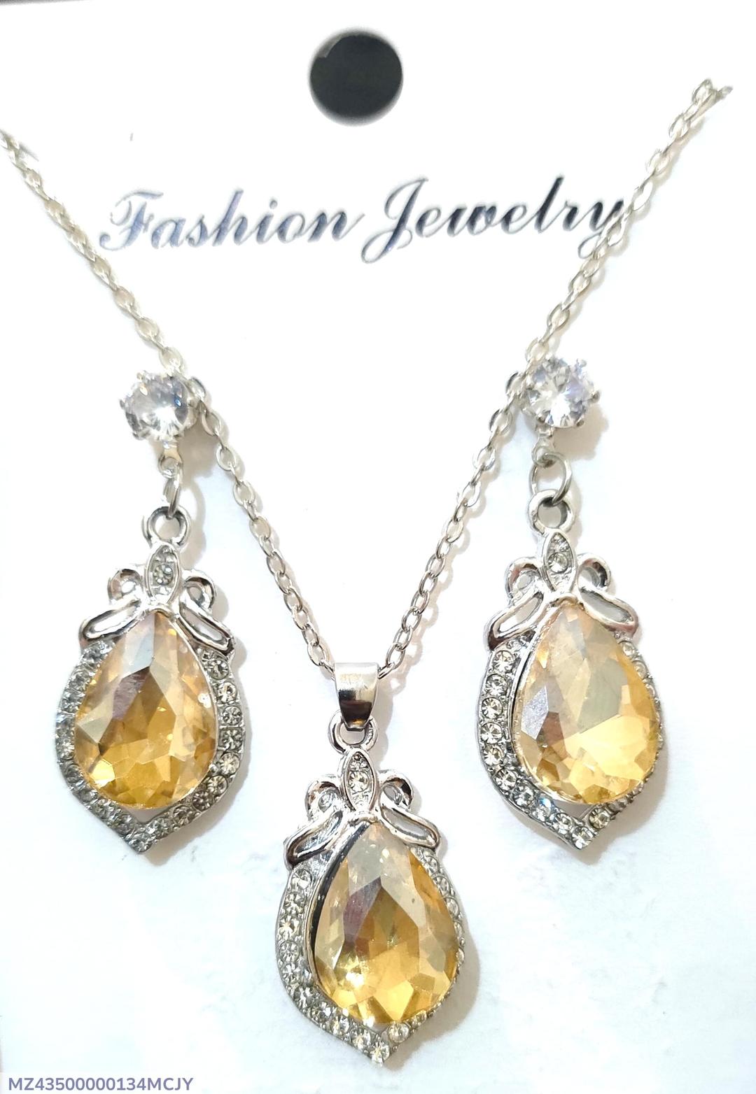 Golden Teardrop Stone Pendant Set for Bridal & Daily Wear