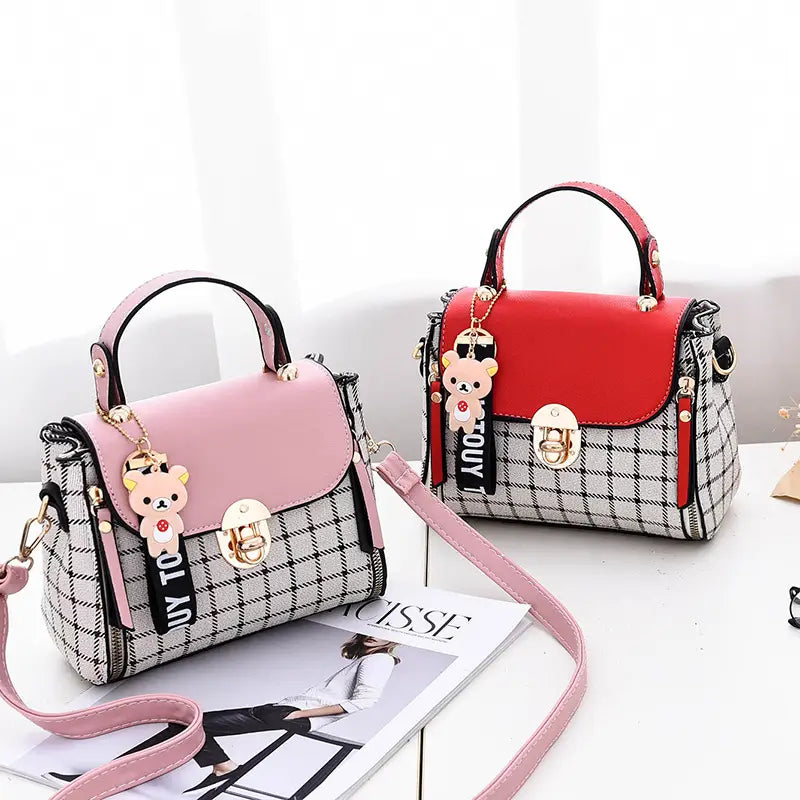 Women's Korean Style Mini Crossbody Bag Red Plaid