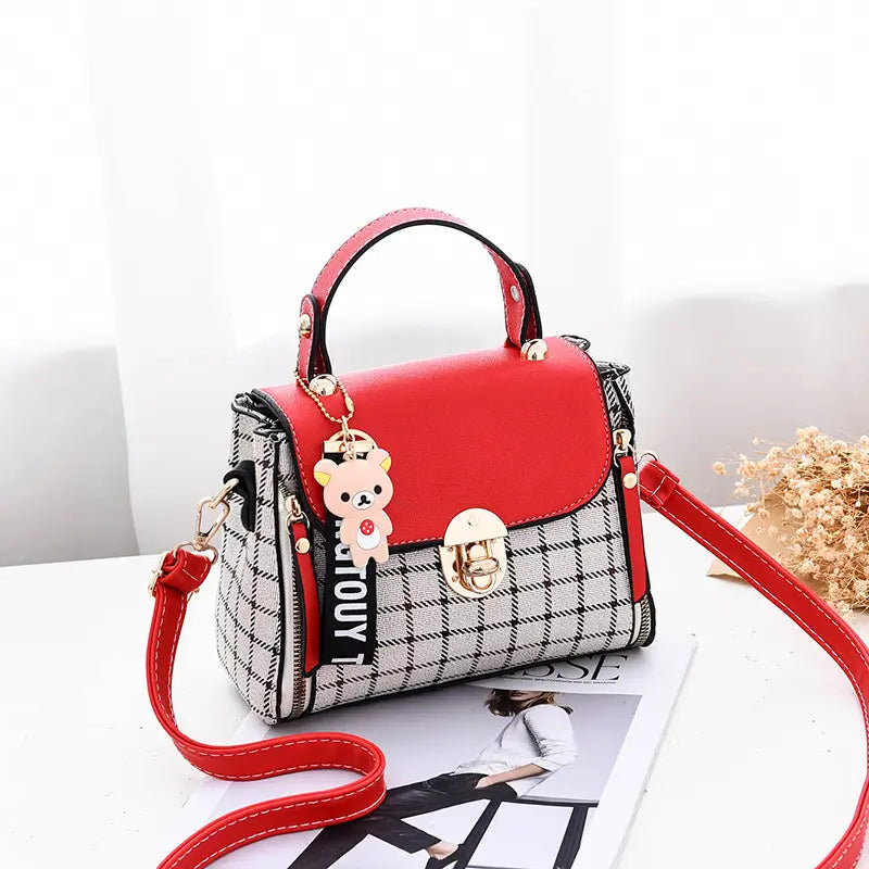 Women's Korean Style Mini Crossbody Bag Red Plaid