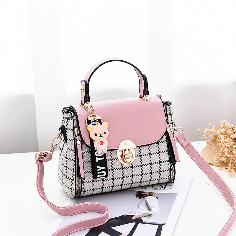 Women's Korean Style Mini Crossbody Bag Red Plaid